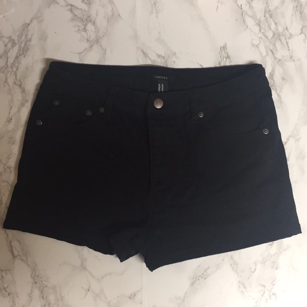 Black denim shorts